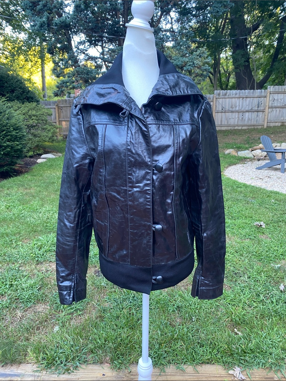 Calvin Klein Jeans black bomber style Button-Front Leather Jacket